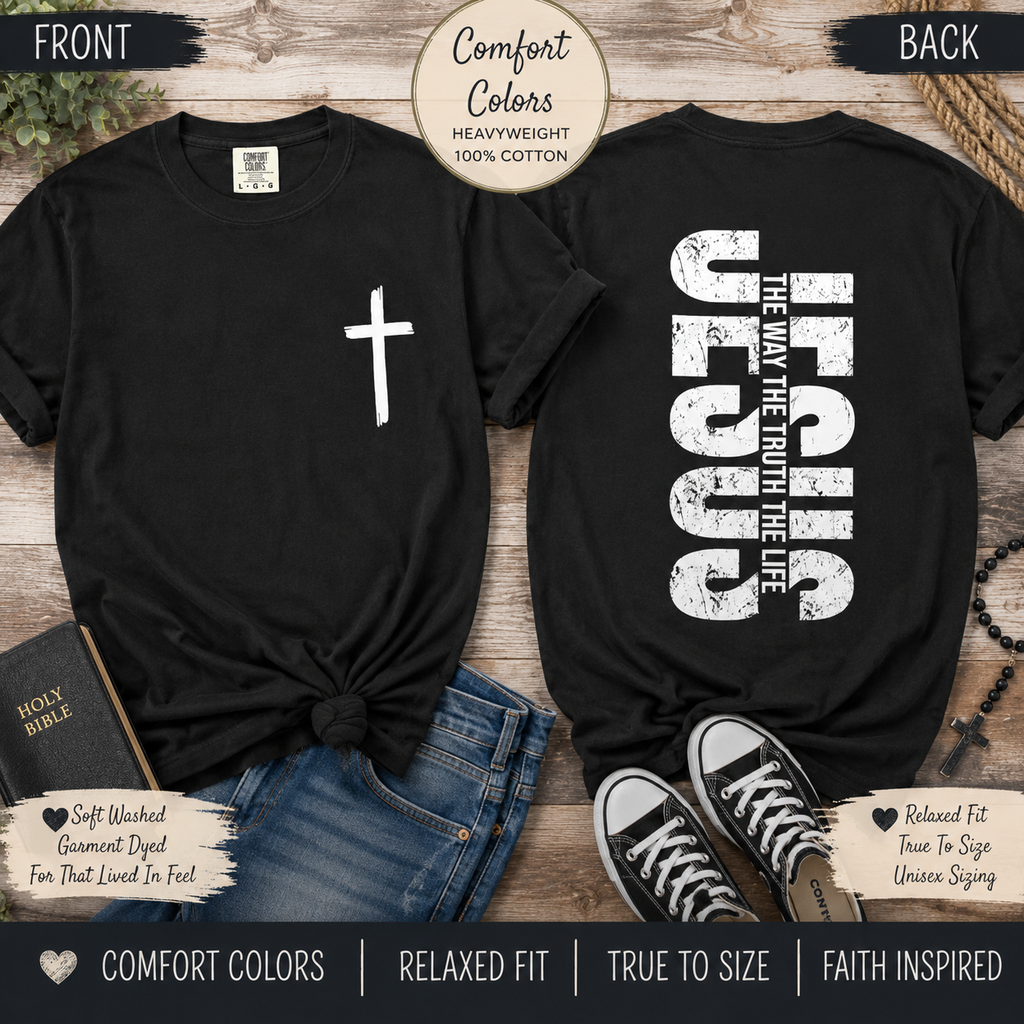 Christian Cross Tee Shirt Jesus Is The Way The Truth The Life Graphic Tee