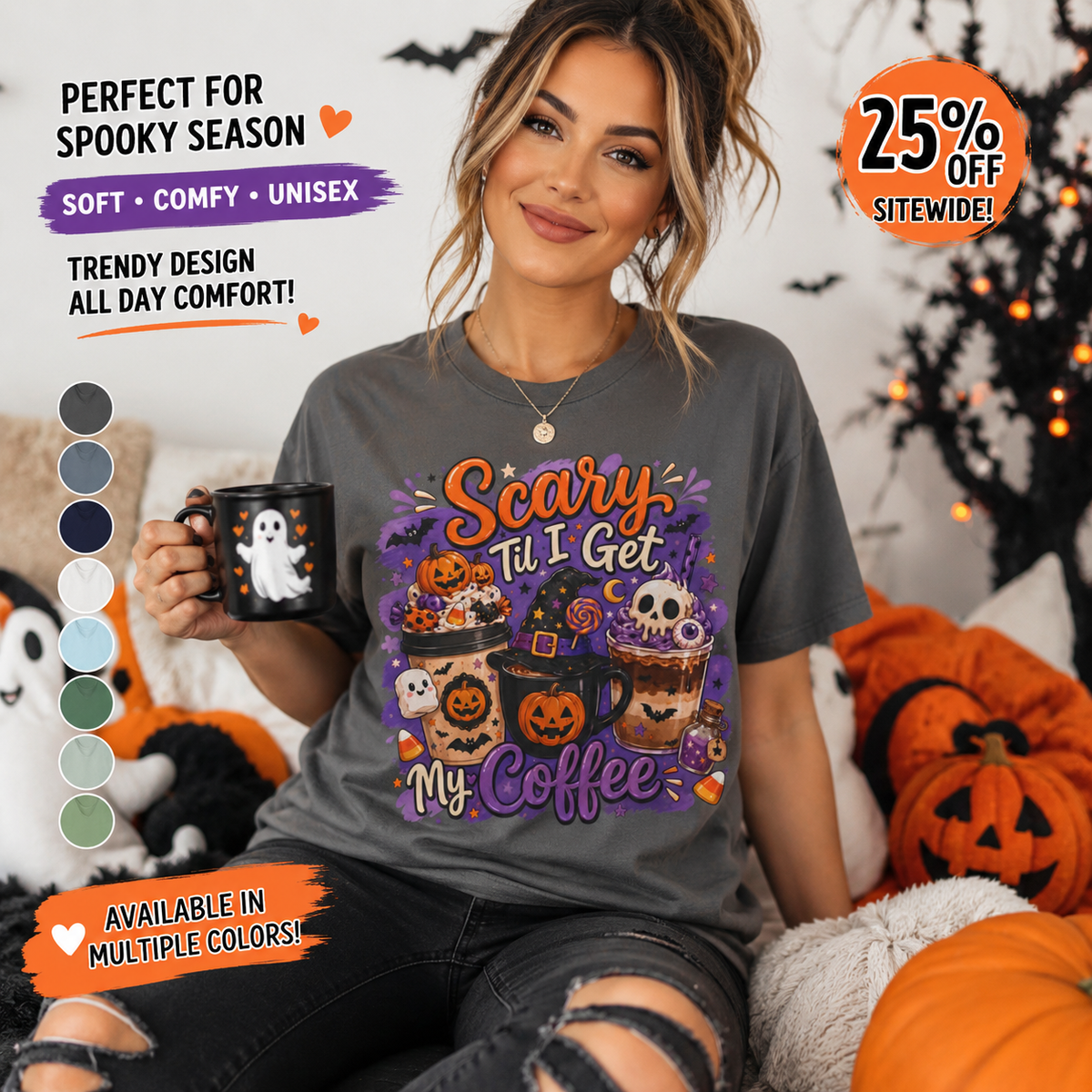 Halloween Coffee T Shirt Scary Til I Get My Coffee