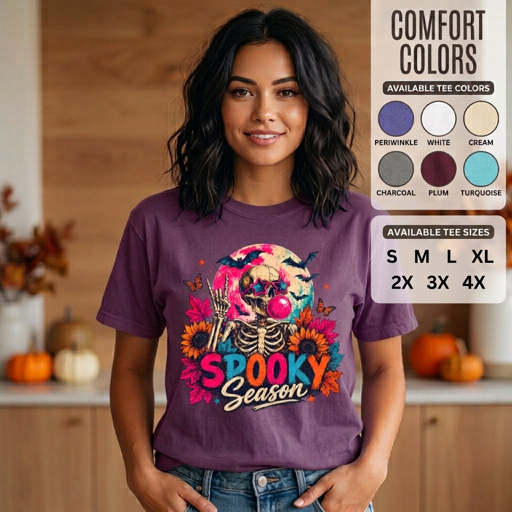 Spooky Season Skull T Shirt Colorful Halloween Skeleton Graphic Tee