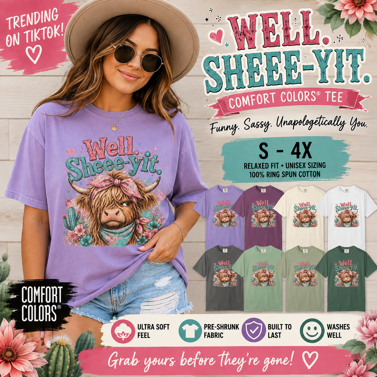 T-Shirt Well Sheey it Cute Highland Cow Graphic Tee