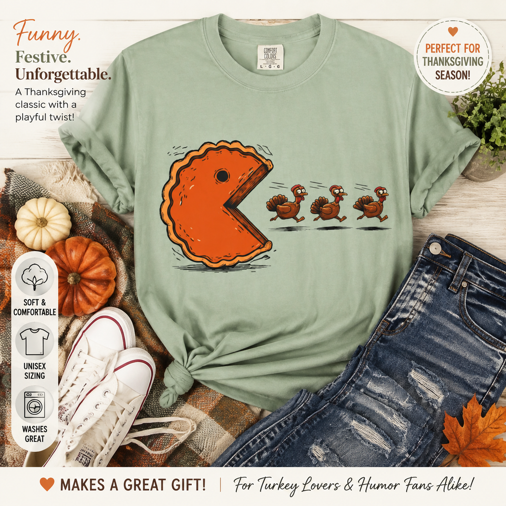 Tee Shirt Thanksgiving Pumpkin Pie Eating Turkey Friends Funny Graphic Tee
