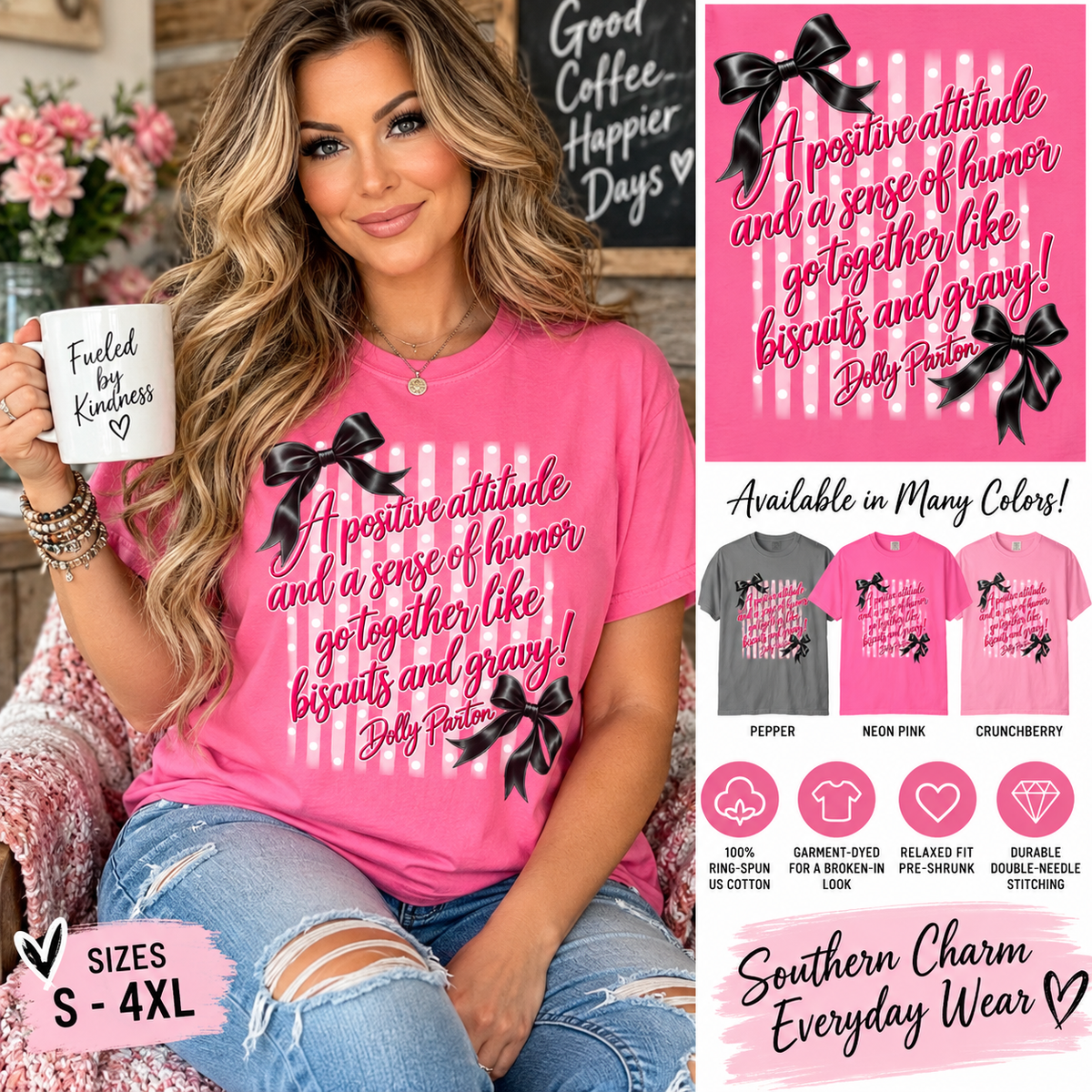 Dolly Parton Quote Shirt Biscuits and Gravy Tee Pink Coquette Bow Shirt Southern Saying Comfort Colors Tee Gift for Her
