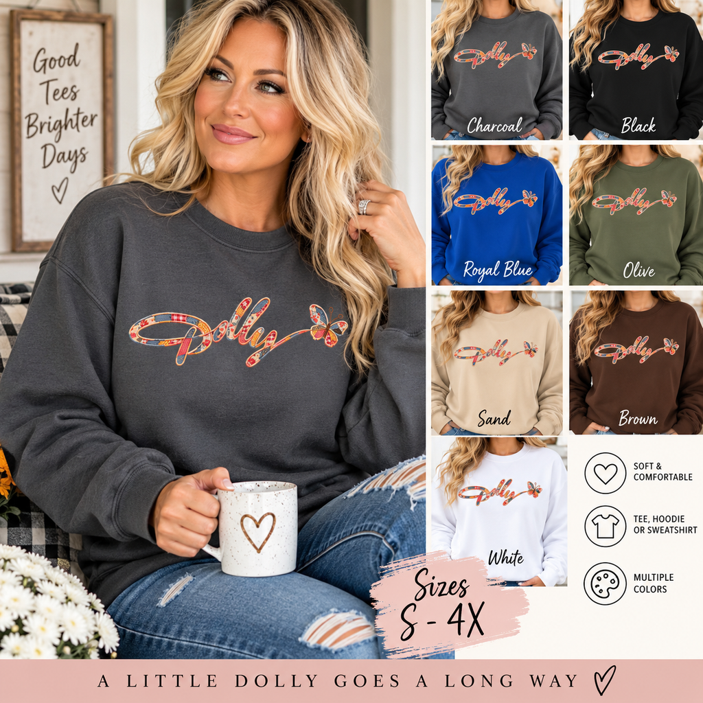 Dolly Inspired Sweatshirt Patchwork Butterfly Crewneck Country Music Shirt Southern Graphic Sweatshirt