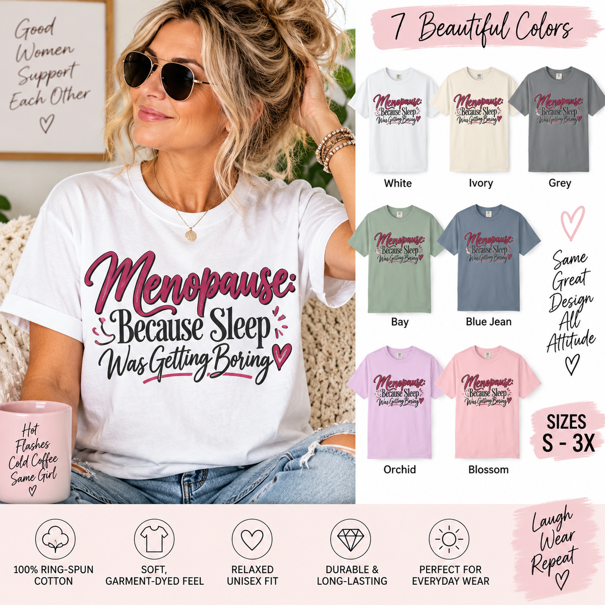 Funny Menopause Shirt, Because Sleep Was Getting Boring Tee, Menopause Humor T-Shirt, Women Over 40 50 Gift, Perimenopause Tee