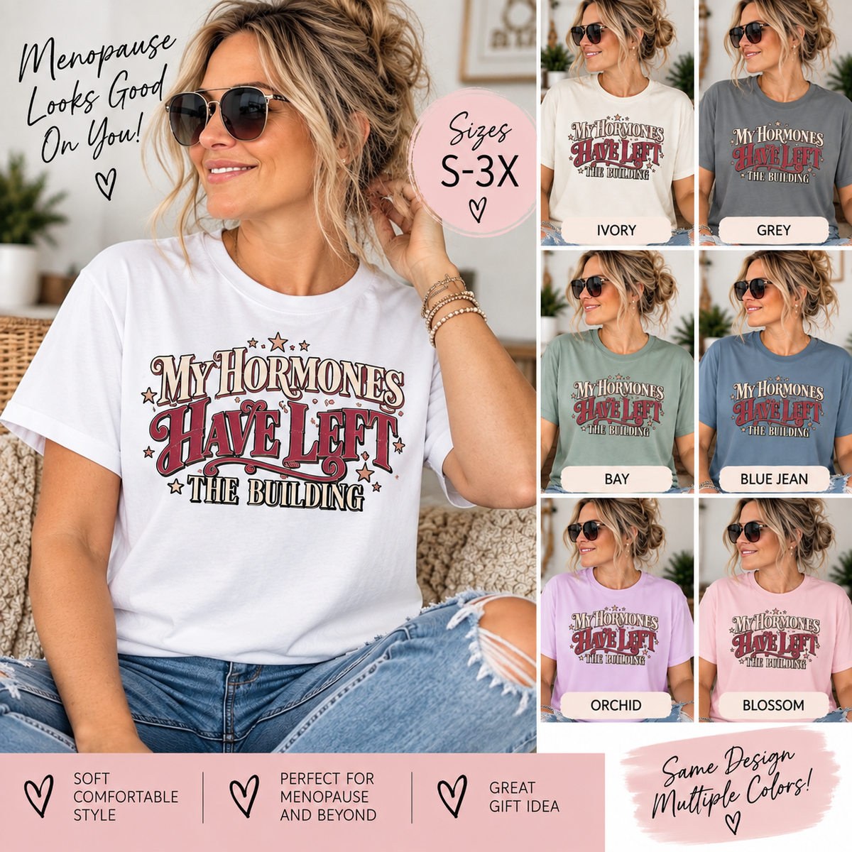 Funny Menopause Shirt, My Hormones Have Left the Building Tee, Hormone Humor T-Shirt, Menopause Gift for Women, Women Over 40 50 Shirt