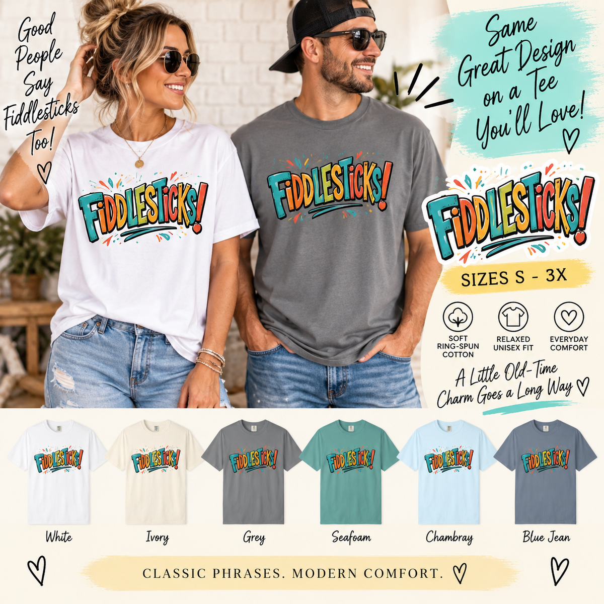 Fiddlesticks Graphic T Shirt Retro Colorful Fun Tee