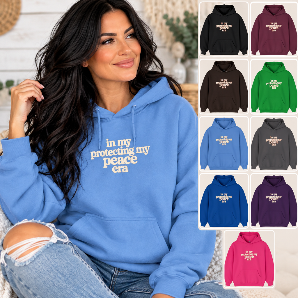 In My Protecting My Peace Era hoodie | white minimalist script sweatshirt