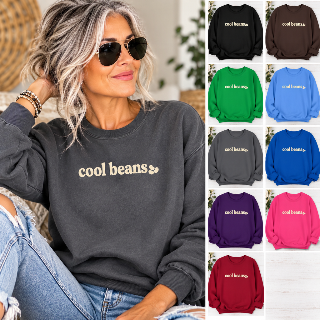 cool beans text Crewneck Sweatshirt | minimalist typography, black sweatshirt