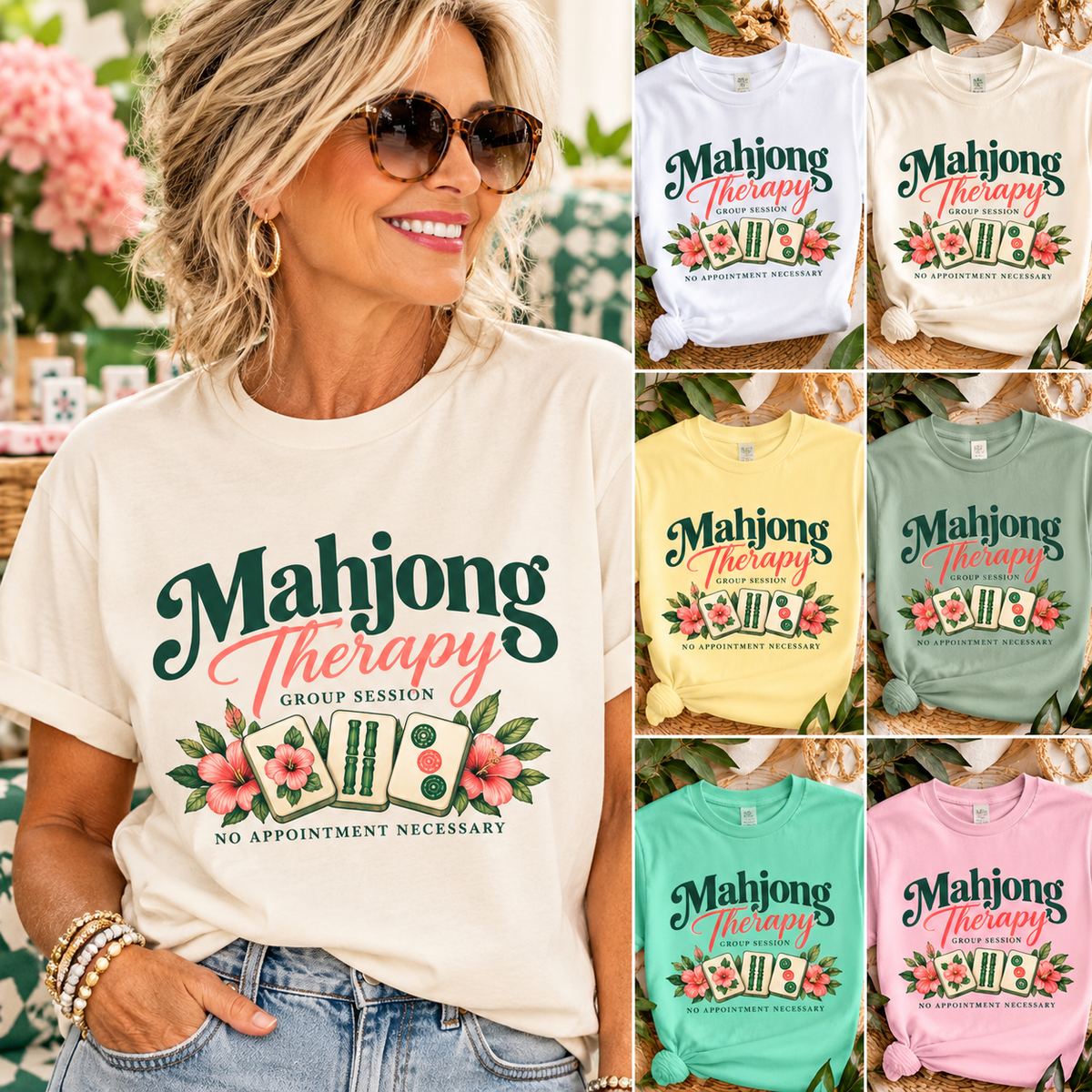 Mahjong Therapy T Shirt | Mahjong Tiles Floral Design