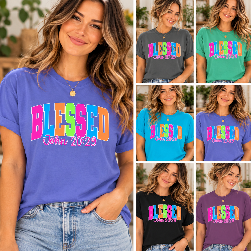 Blessed John 20:23 T shirt | Colorful Retro Gospel Tee