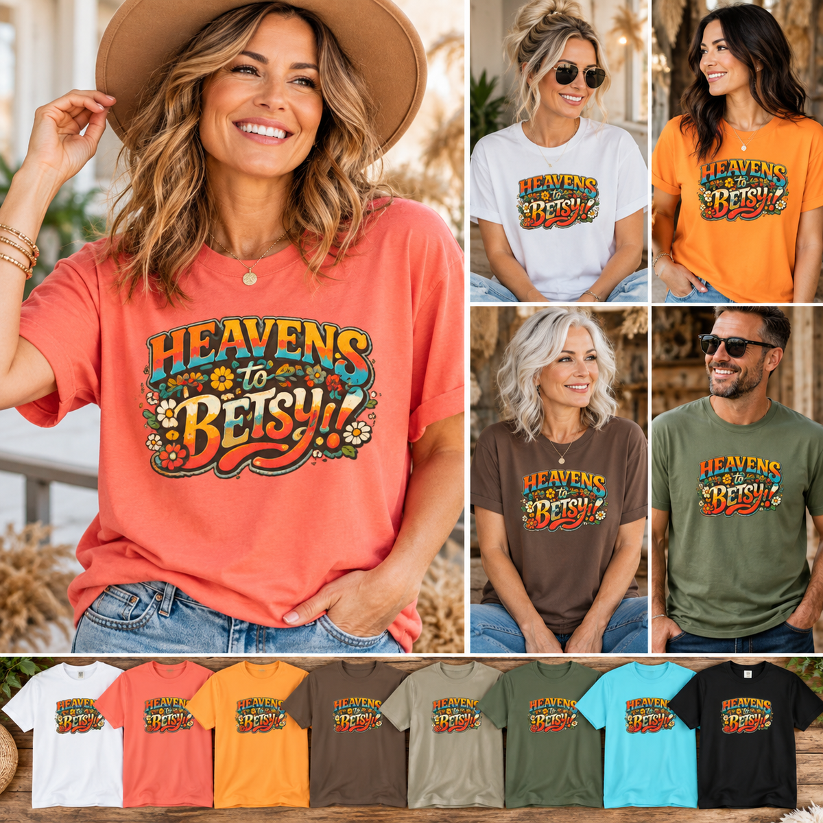 Heavens to Betsy! Retro Floral Graphic T Shirt