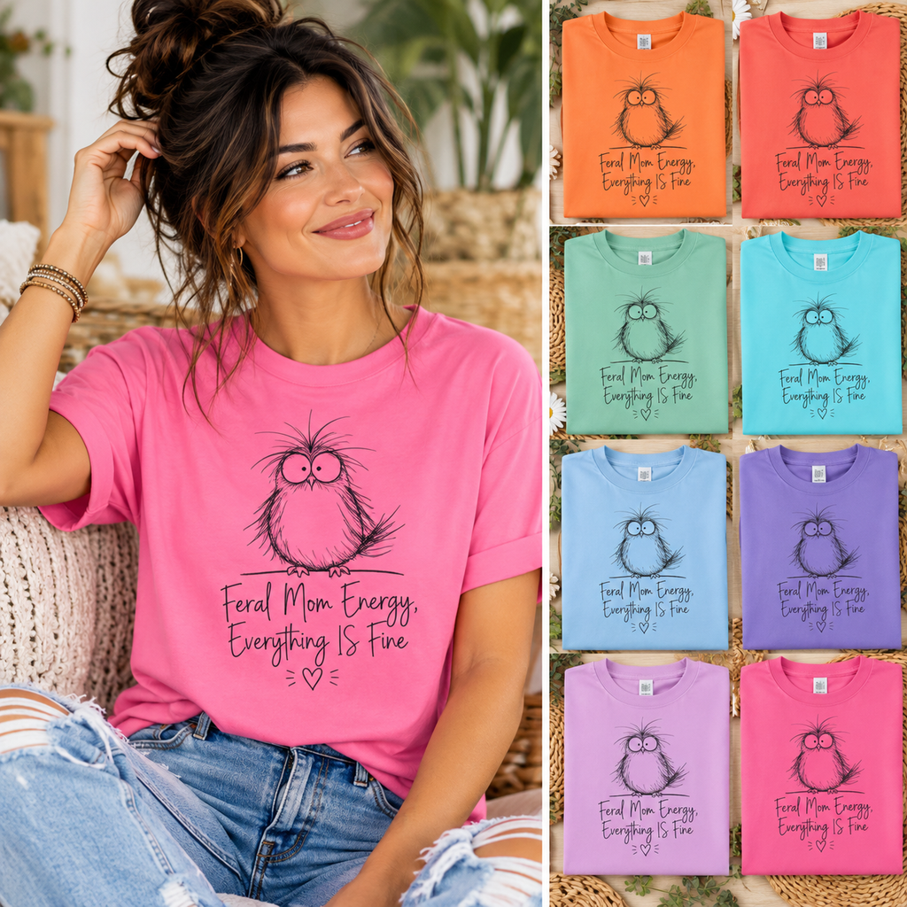 Feral Mom Energy Tee Shirt Cute Fluffy Bird Graphic Tee