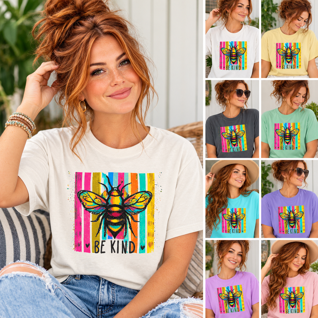 Bee Kind T Shirt Colorful Retro Striped Graphic Tee