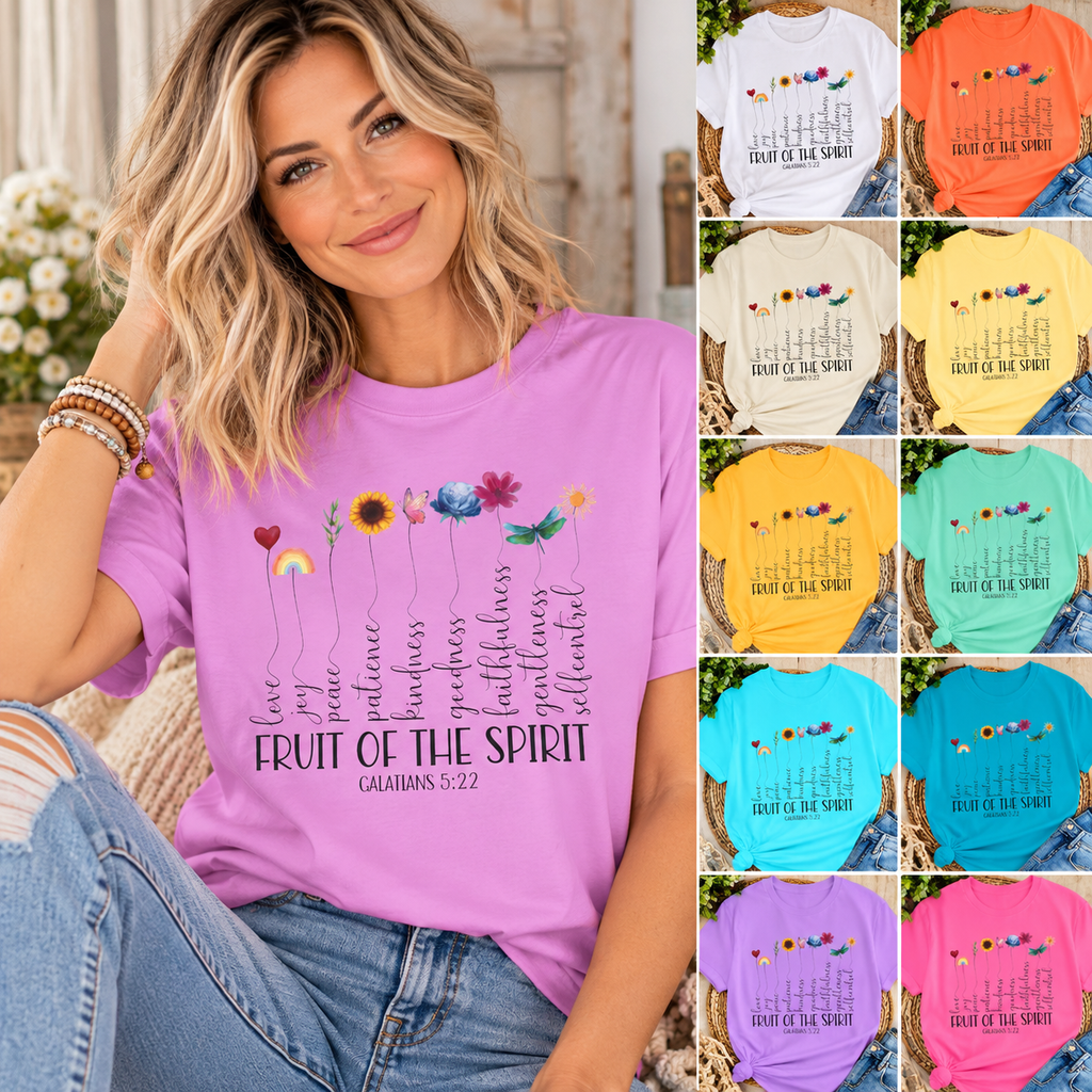Fruit of the Spirit Floral Tee shirt | Galatians 5:22 Scripture Tee