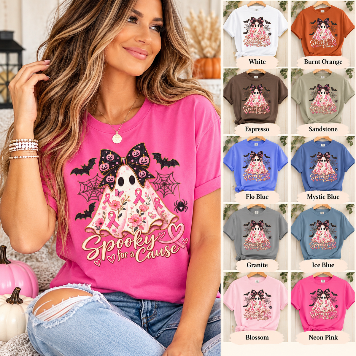Pink Ribbon Ghost T shirt | Halloween Breast Cancer Awareness