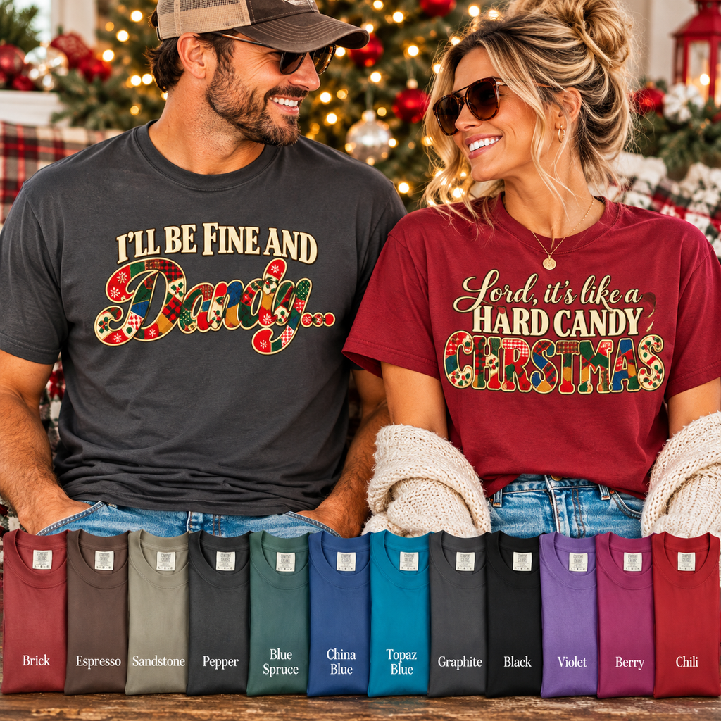 Hard Candy Christmas Shirt, Vintage Patchwork Christmas Tee, Retro Country Holiday Shirt, Coordinating Couple Christmas Shirts