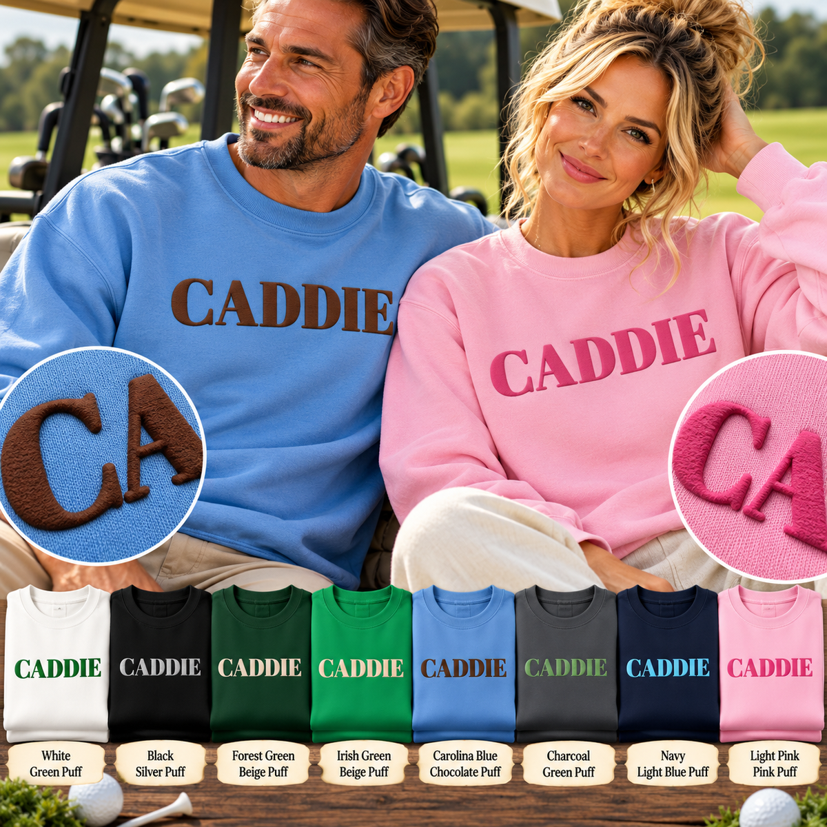 Caddie Sweatshirt, Golf Caddie Gift, CADDIE Puff Print Crewneck, Golf Sweatshirt, Golf Lover Gift, Country Club Sweatshirt, Golf Gift