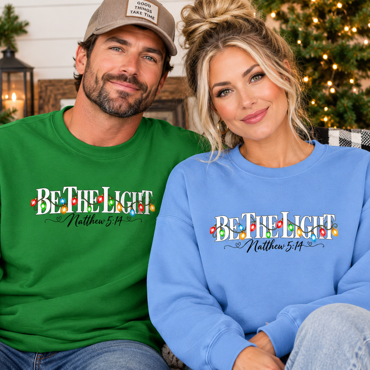 Be The Light Christmas Sweatshirt, Matthew 5:14 Christian Crewneck, Christmas Lights Faith Sweatshirt, Inspirational Holiday Gift