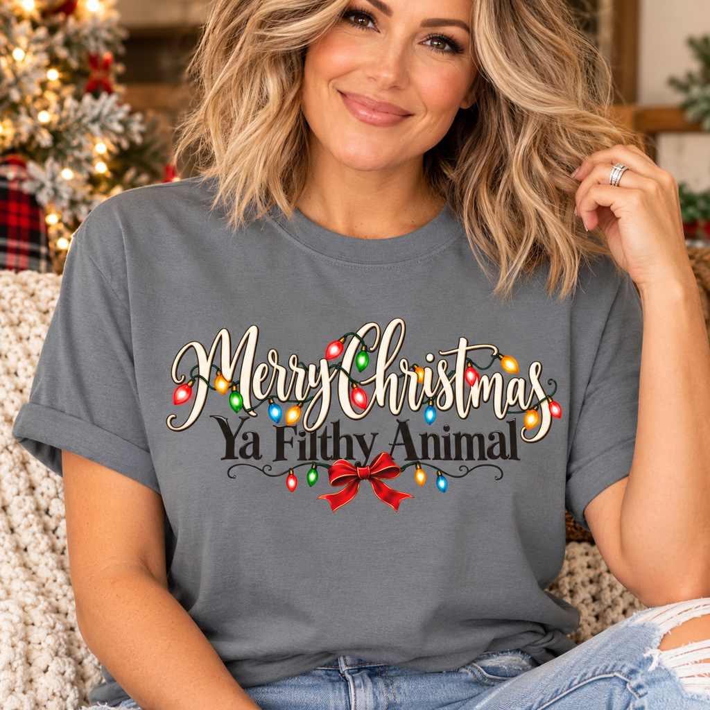 Merry Christmas Ya Filthy Animal Sweatshirt, Funny Christmas Shirt, Vintage Christmas Lights Crewneck, Sarcastic Holiday Gift