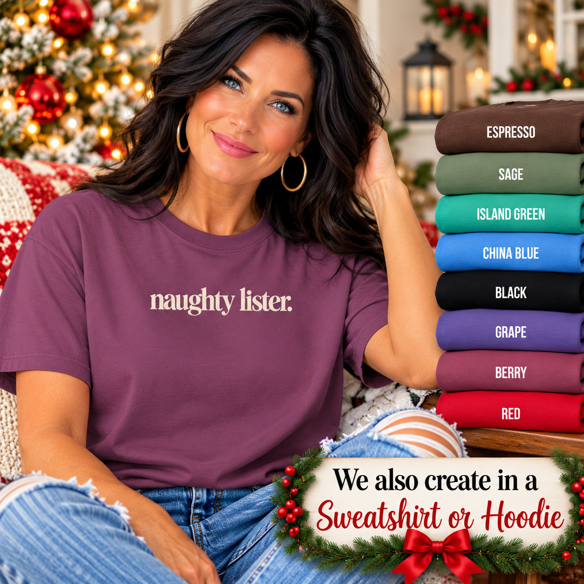 Naughty Lister Christmas Shirt, Funny Minimalist Holiday Tee, Comfort Colors Christmas T-Shirt, Sarcastic Xmas Shirt, Naughty List Gift