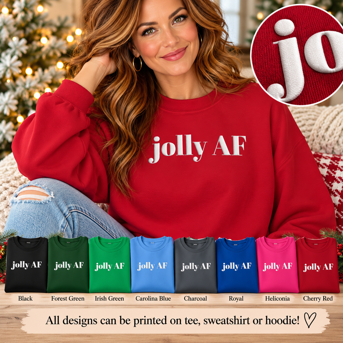 Jolly AF Puff Print Sweatshirt, Funny Christmas Crewneck, Sarcastic Holiday Sweater, Minimalist Christmas Shirt, Gift for Her