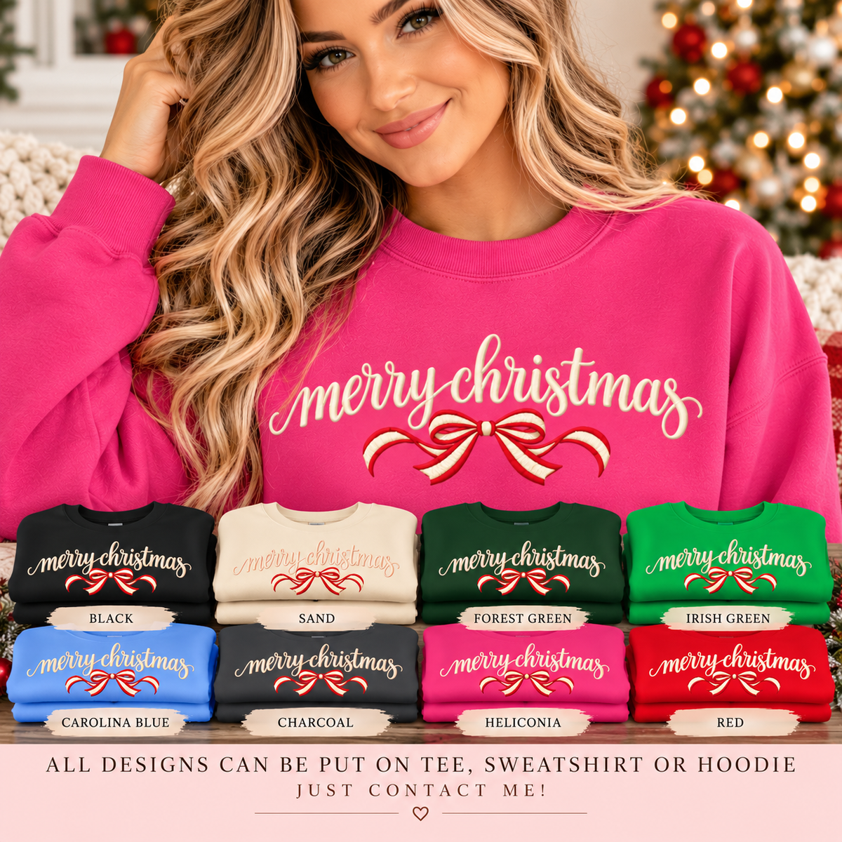 Merry Christmas Bow Sweatshirt, Coquette Christmas Crewneck, Minimalist Holiday Sweater, Cute Christmas Shirt, Christmas Gift for Her