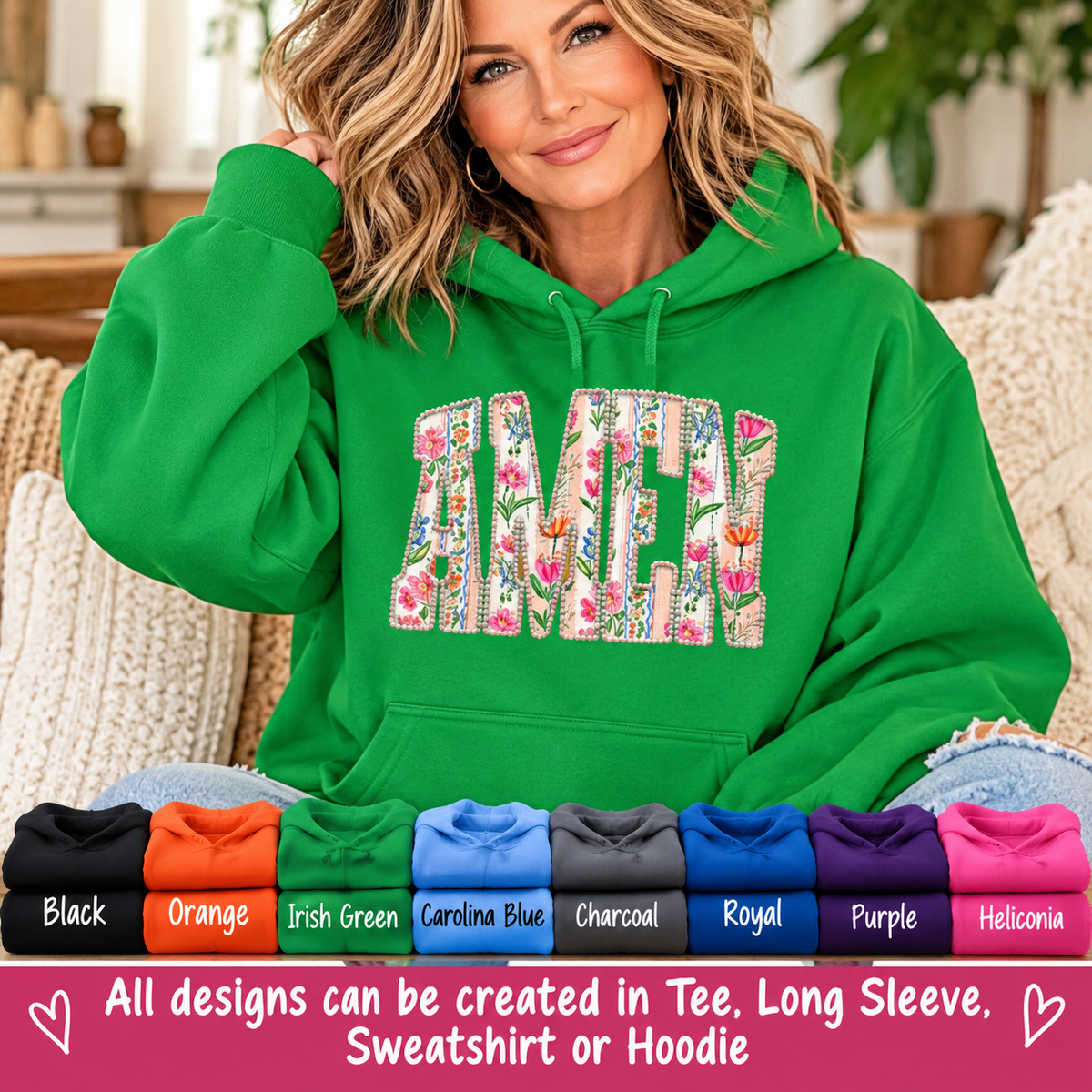 Floral AMEN Hoodie, Christian Faith Sweatshirt, Colorful Floral Religious Hoodie, Inspirational Christian Gift for Women