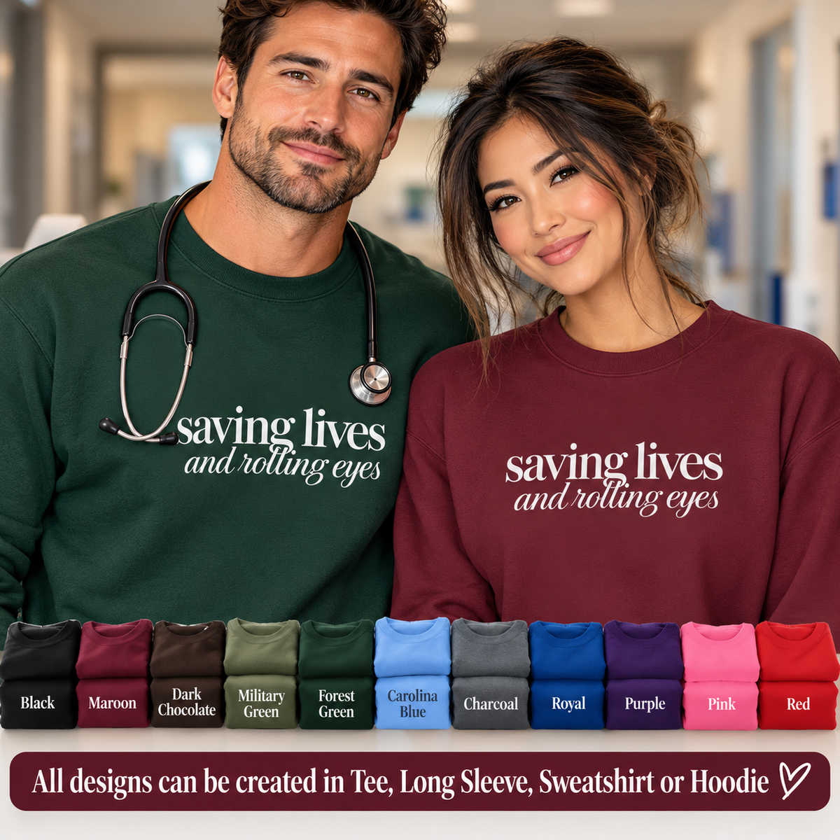 Saving Lives and Rolling Eyes Sweatshirt, Funny Nurse Gift, Doctor Sweatshirt, Healthcare Worker Gift, Sarcastic Medical Crewneck