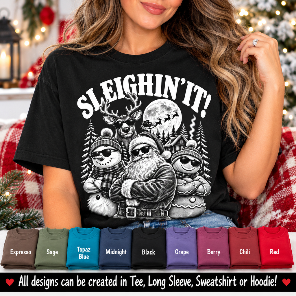 Sleighin It Funny Christmas Shirt, Vintage Santa Graphic Tee, Retro Christmas T-Shirt, Funny Holiday Shirt, Christmas Gift for Men Women