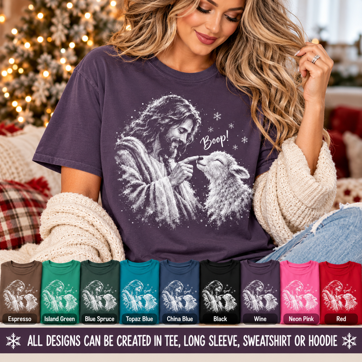 Jesus Boop Shirt, Jesus and Lamb Christian T-Shirt, Cute Faith Based Tee, Funny Jesus Shirt, Religious Gift for Women, Christian Graphic Tee