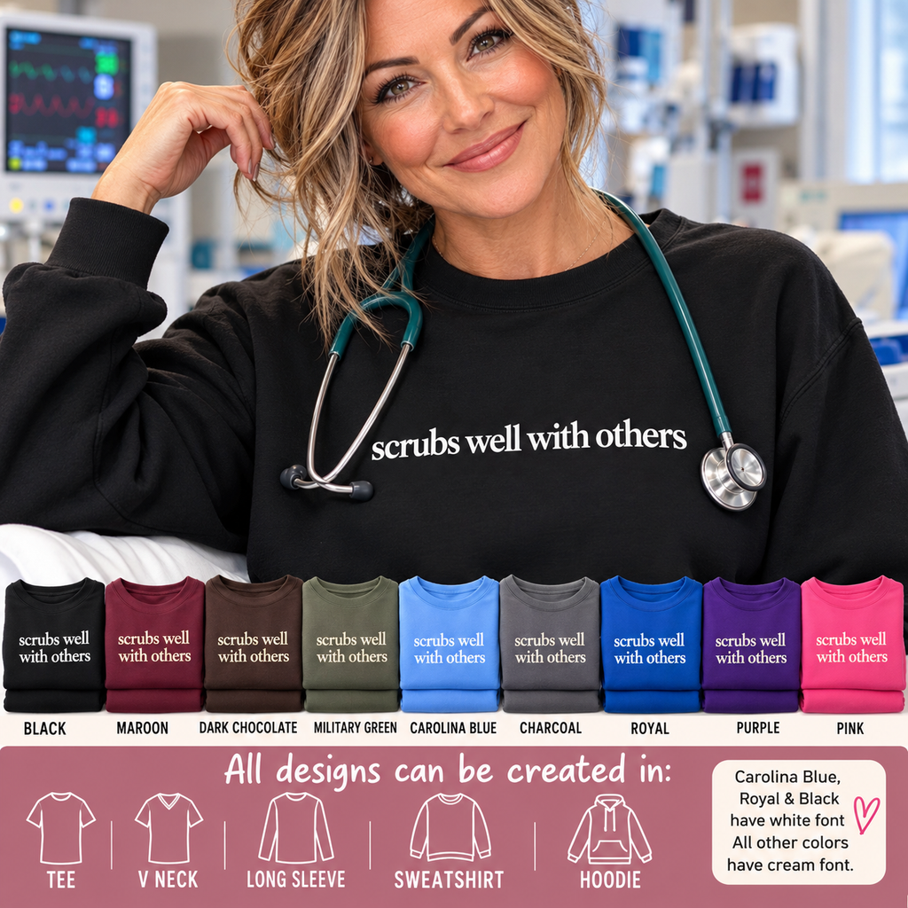 Scrubs Well With Others Sweatshirt, Funny Nurse Sweatshirt, Healthcare Worker Gift, Minimalist Medical Crewneck, Nurse Christmas Gift
