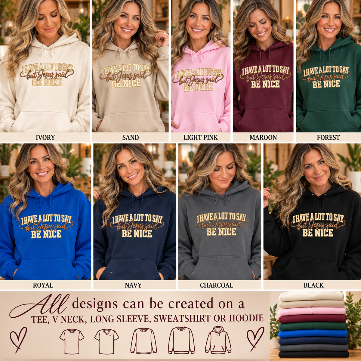 I Have a Lot to Say But Jesus Said Be Nice Embroidered Hoodie, Funny Christian Sweatshirt, Faith Based Gift for Women, Jesus Saying