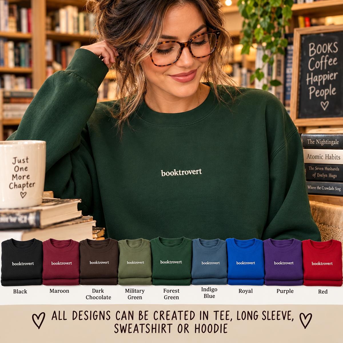 Booktrovert Embroidered Sweatshirt, Minimalist Book Lover Crewneck, Reader Gift, Bookish Clothing, Cozy Introvert Sweatshirt