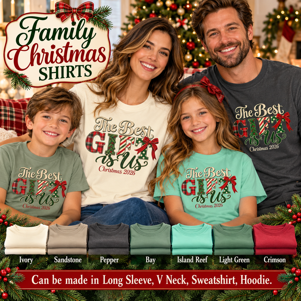 Matching Family Christmas Shirts 2026, The Best Gift Is Us, Vintage Christmas Comfort Colors Tee, Family Holiday Photo Outfits