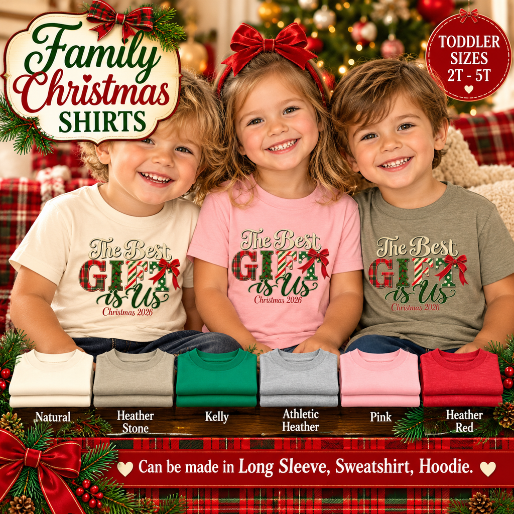 Matching Family Christmas Shirts 2026, Adult Youth Toddler Christmas Tees, The Best Gift Is Us, Vintage Holiday Family Photo Outfits