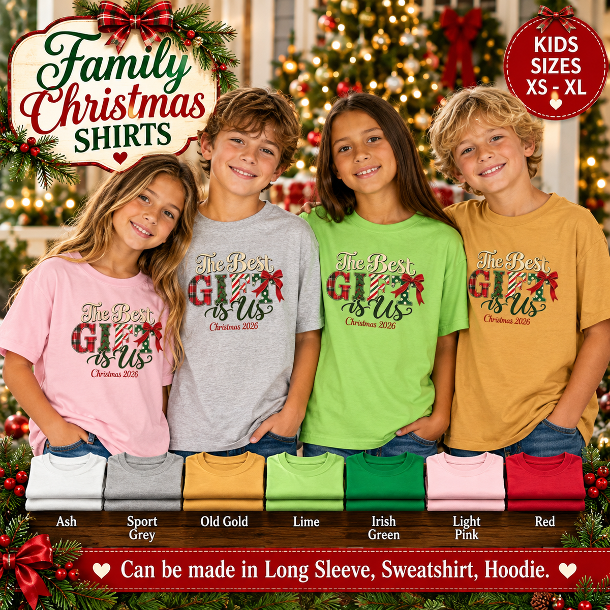 Matching Family Christmas Shirts 2026, Youth Family Tees, The Best Gift Is Us, Vintage Christmas Family Photo Outfits