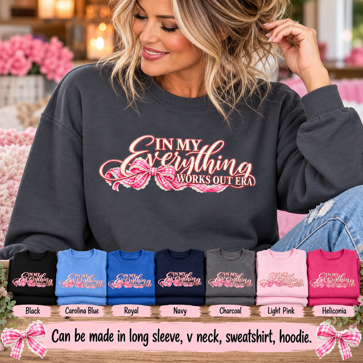 In My Everything Works Out Era Sweatshirt, Coquette Bow Crewneck, Positive Affirmation Shirt, Manifestation Gift for Her