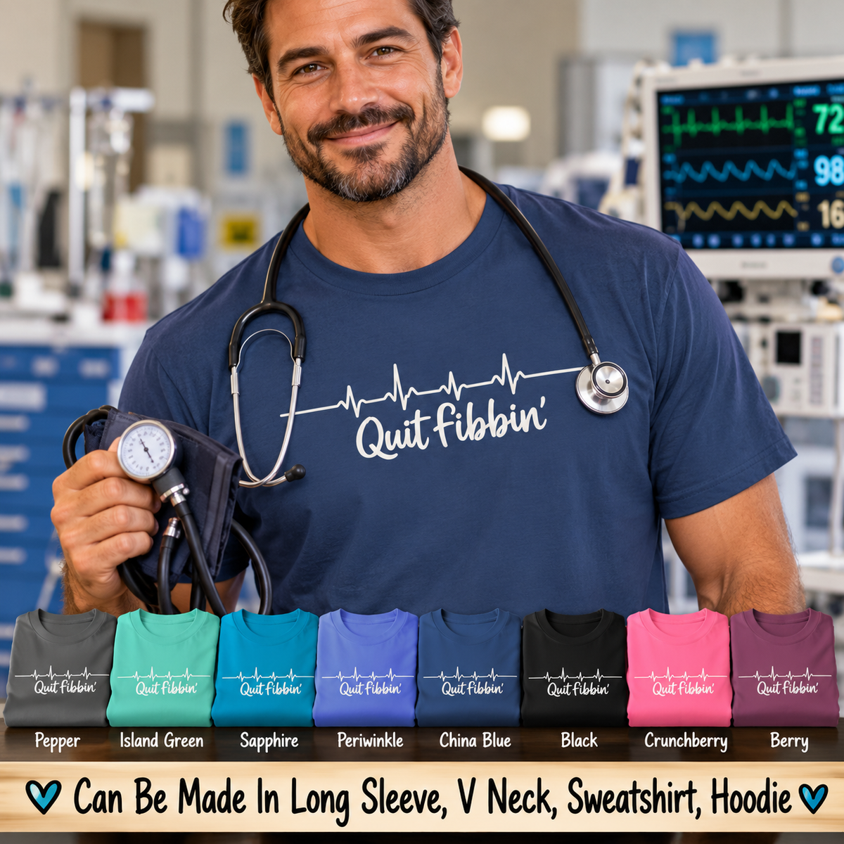 Quit Fibbin Shirt, Funny Nurse T-Shirt, EKG Heartbeat Medical Humor Tee, Cardiology Nurse Gift, ER Nurse Shirt, Healthcare Worker Gift