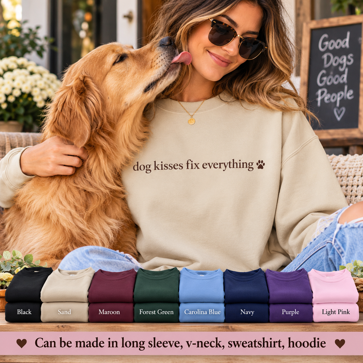 Dog Kisses Fix Everything Sweatshirt, Minimalist Dog Mom Crewneck, Cute Dog Lover Gift, Cozy Pet Mom Sweater, Christmas Gift for Dog Lovers