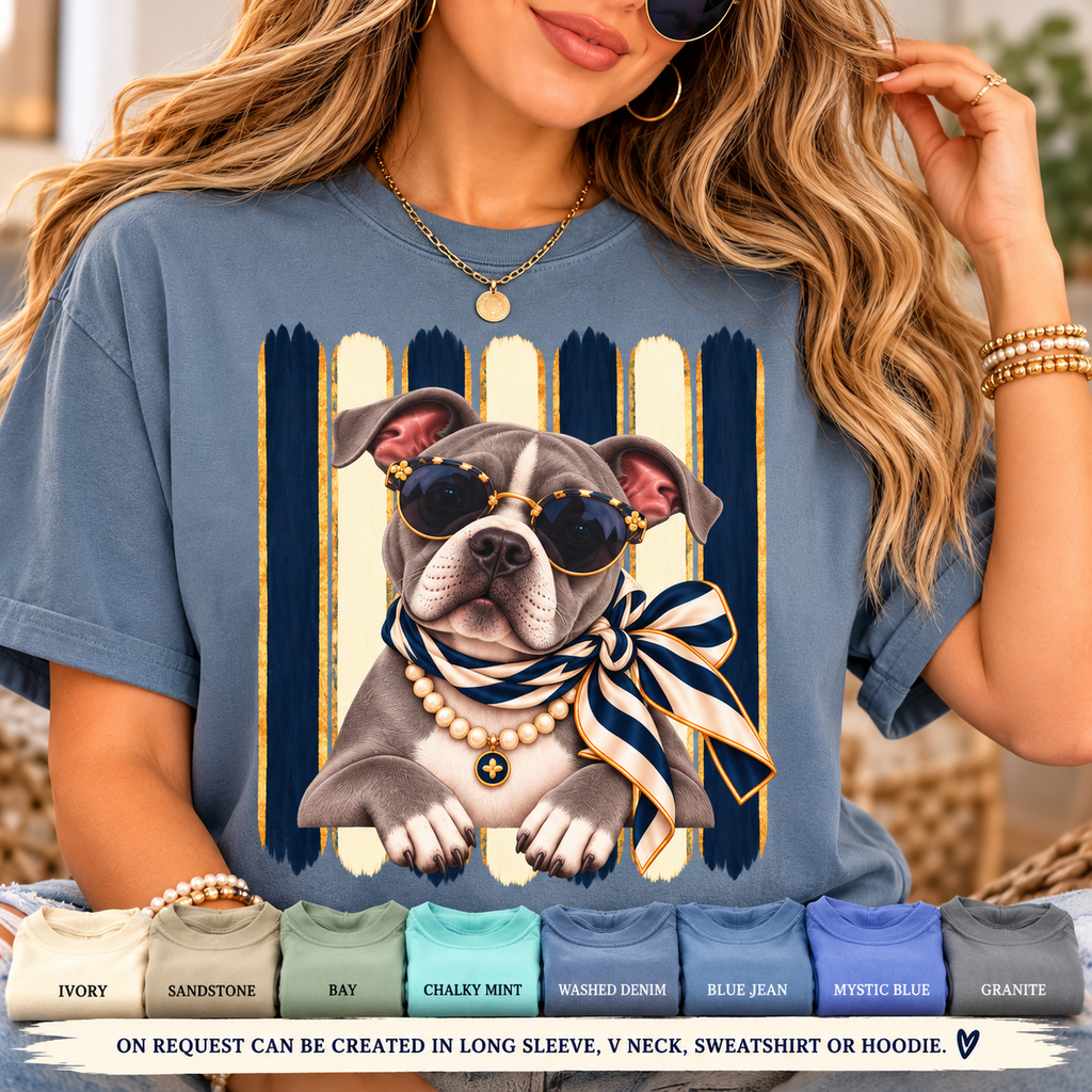 Pitbull Mom Shirt, Blue Gray Pit Bull Comfort Colors Tee, Chic Dog Lover Gift, Boutique Pet Graphic T-Shirt, Artsy Pet Lovers Collection