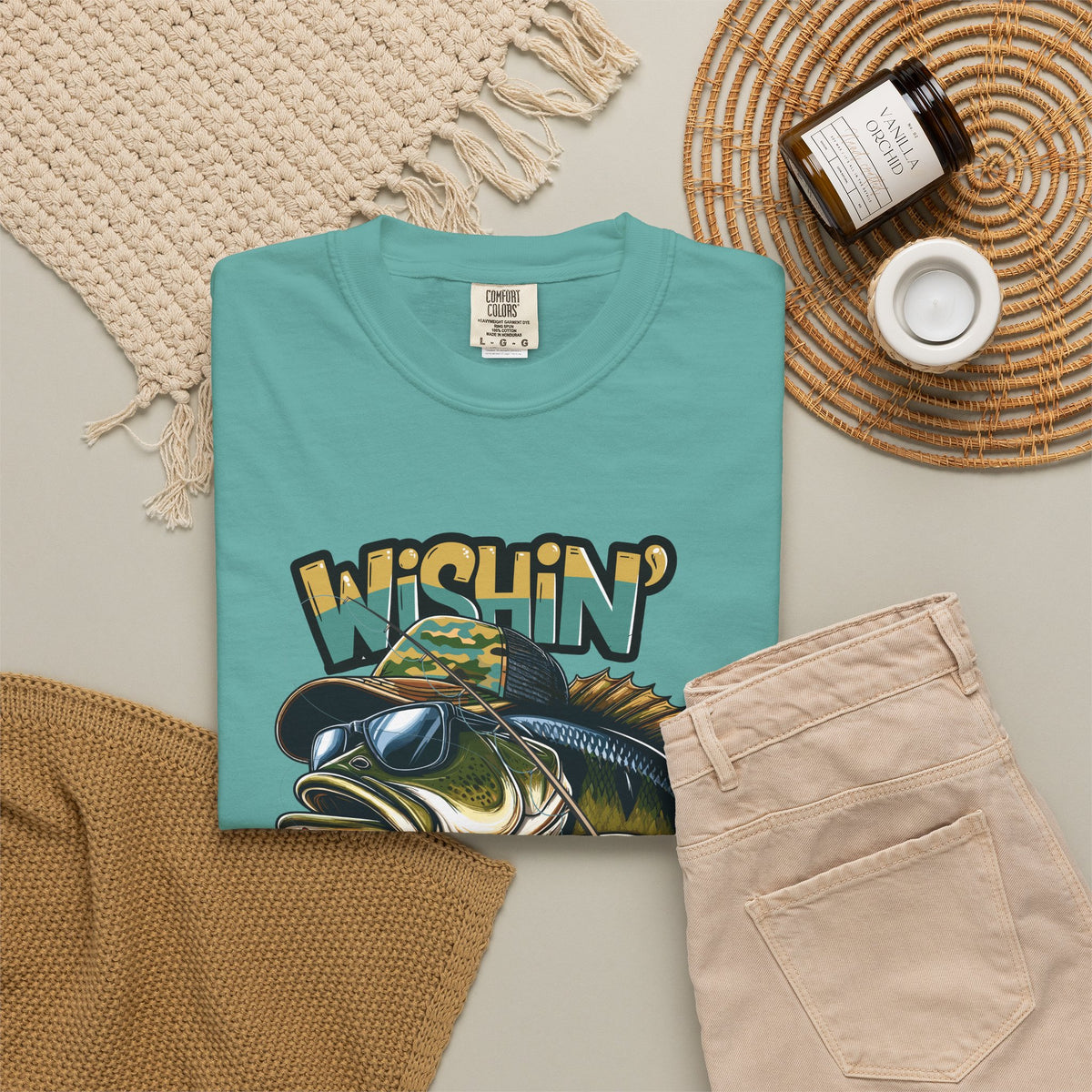 Fishing Graphic T Shirt Wishin Was Fishin Vintage Bass Tee
