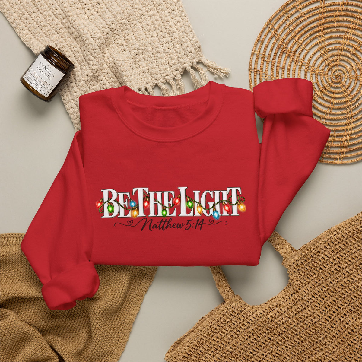 Be The Light Christmas Sweatshirt, Matthew 5:14 Christian Crewneck, Christmas Lights Faith Sweatshirt, Inspirational Holiday Gift
