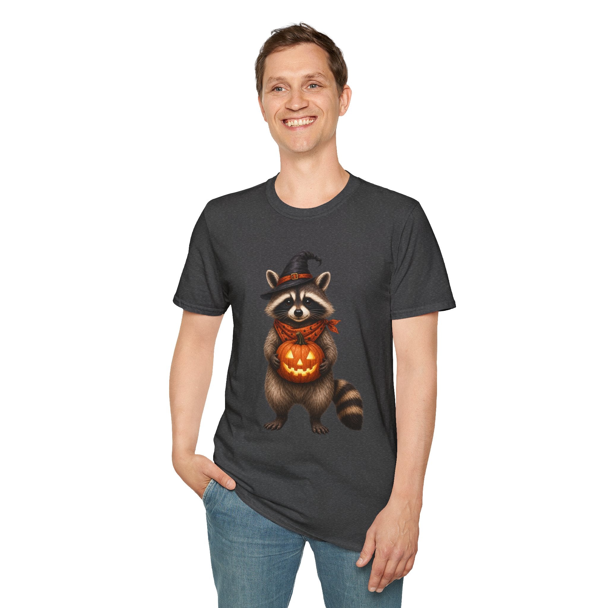 Raccoon Witch Halloween T Shirt Cute Pumpkin Trick-or-Treat Tee