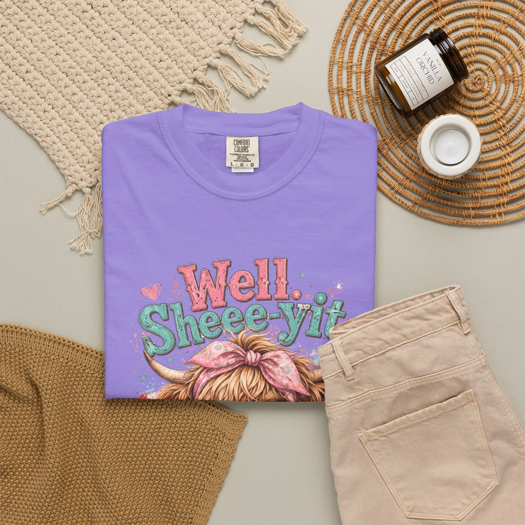 T-Shirt Well Sheey it Cute Highland Cow Graphic Tee