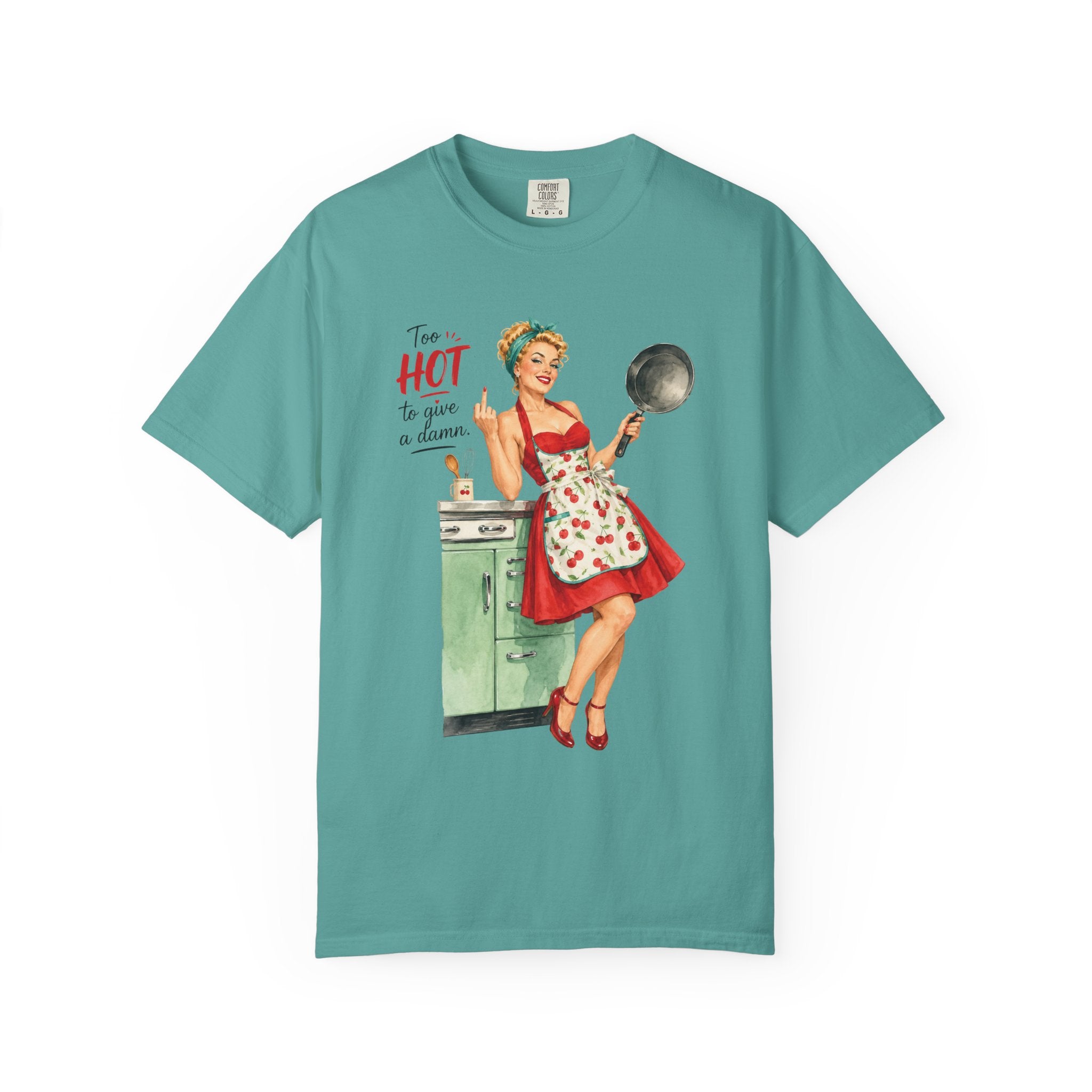 Vintage Pinup Cooking T-Shirt Too Hot to Handle Kitchen Tee