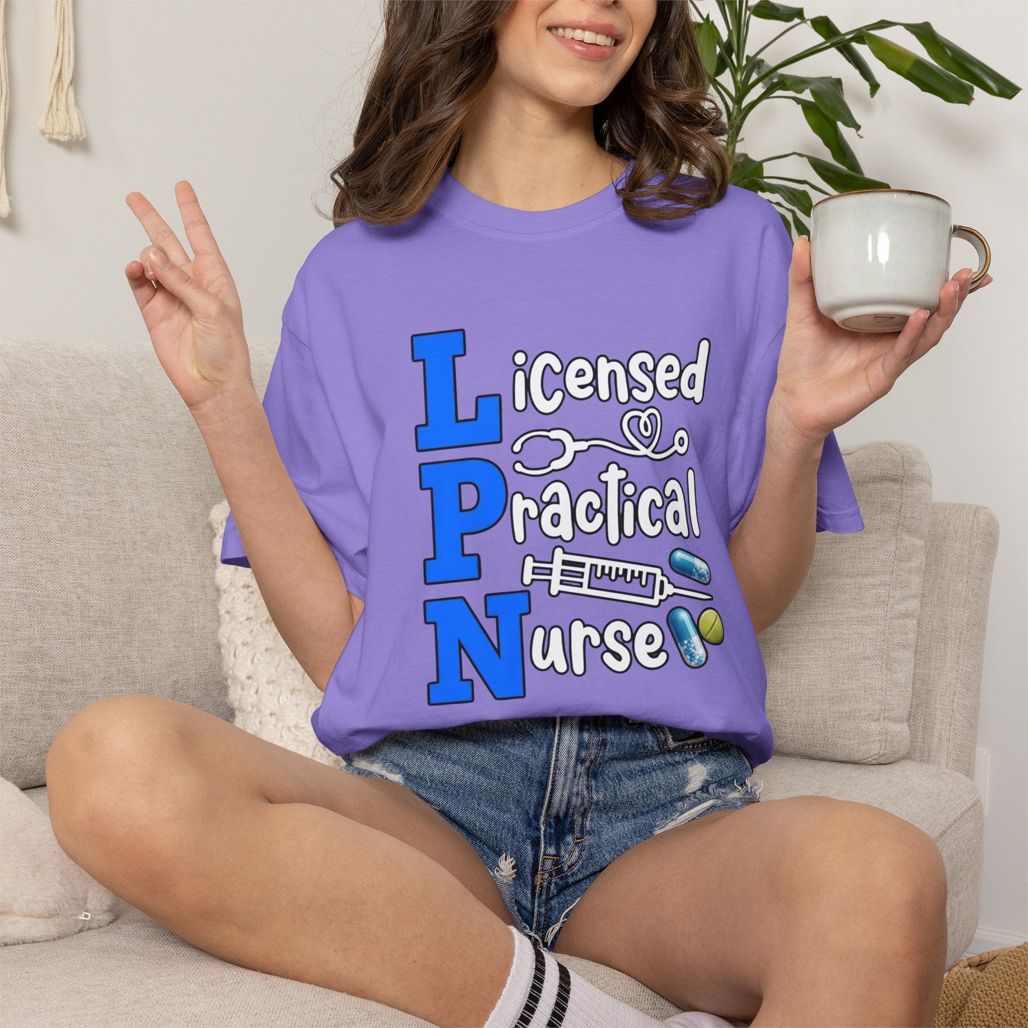 LPN Licensed Practical Nurse Graphic T-Shirt Cute Medical Badge & Pills Design
