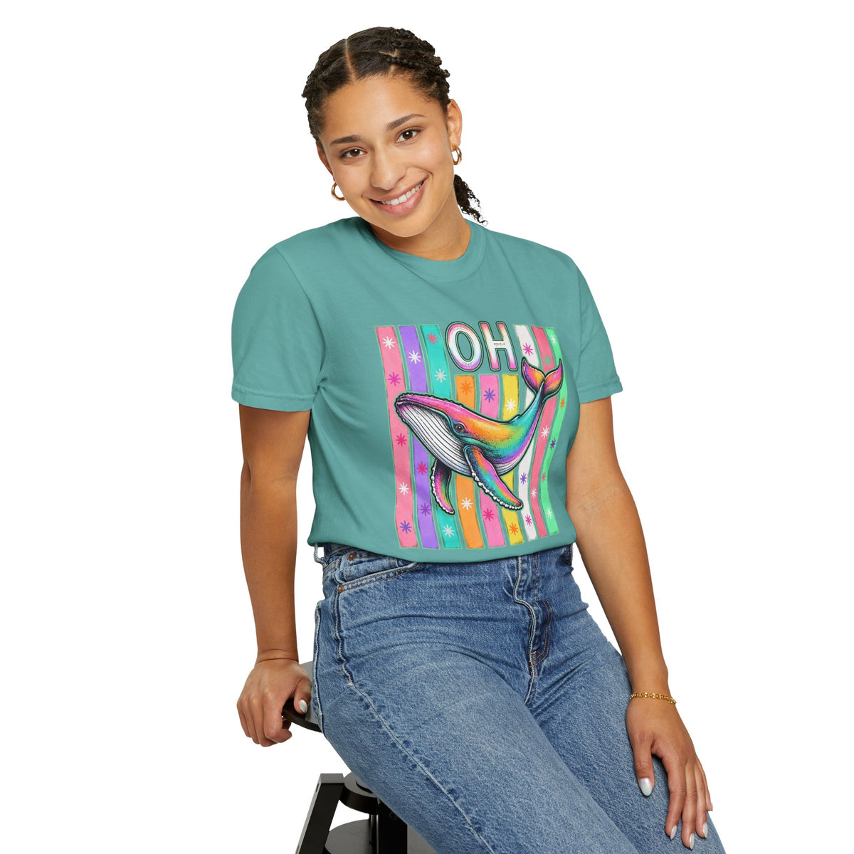 Oh Rainbow Whale T Shirt Retro Striped Graphic Tee