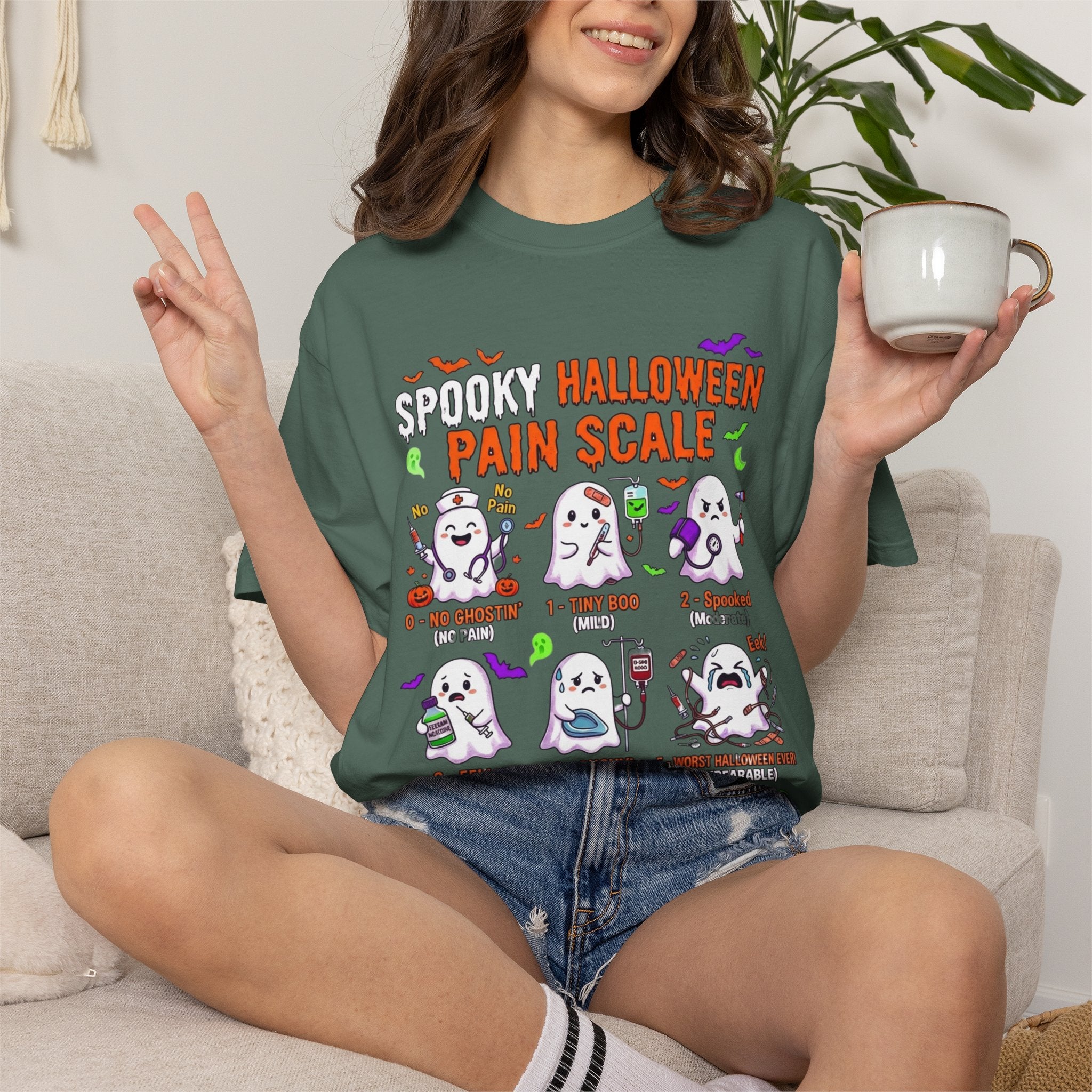 Halloween Ghost Pain Scale T-Shirt Spooky Halloween Pain Scale Nurse Funny Tee