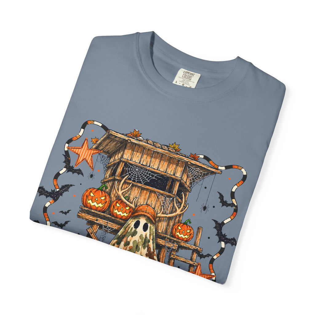 Halloween Ghost Treehouse T-Shirt Front and Back 31 October Camo Pumpkin Tee