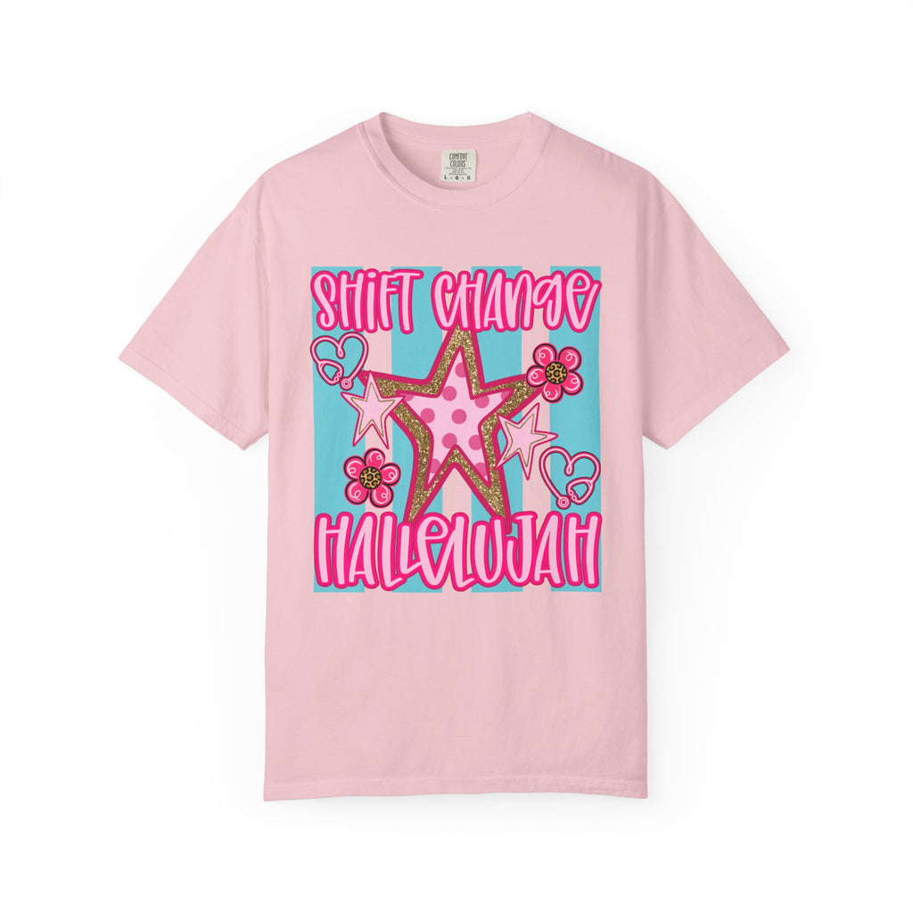 Shift Change Hallelujah T Shirt Cute Pink Star Nurse Worker Tee